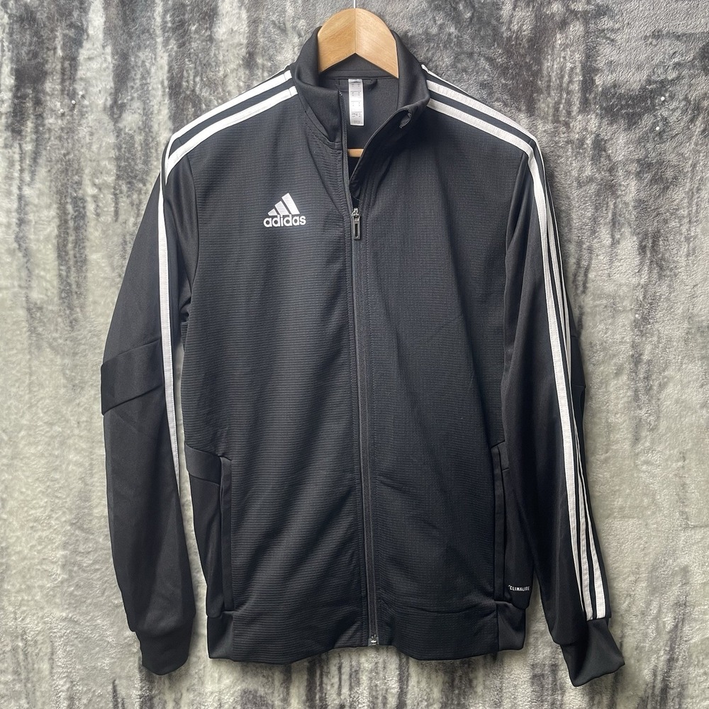 Adidas 3 Stripe Athletic Track Jacket Women's Small Black Full Zip Textured